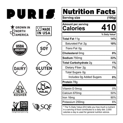 PURIS Organic Pea Protein Isolate - Bulk Weight Bags (40 lbs+)
