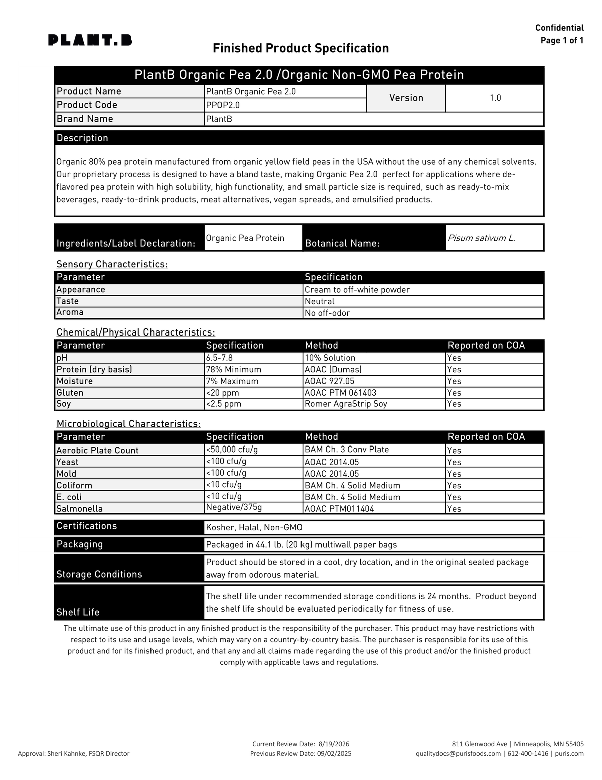 Organic P2.0 (OP2.0) specification sheet