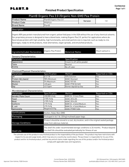 Organic P2.0 (OP2.0) specification sheet