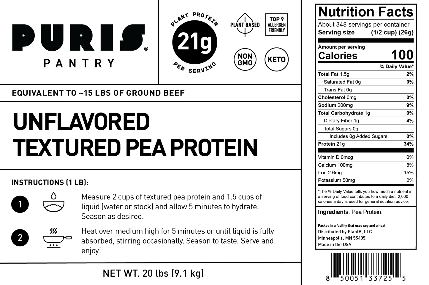 Textured Pea Protein (TPP) - 20 Lbs Bulk Bag in Box